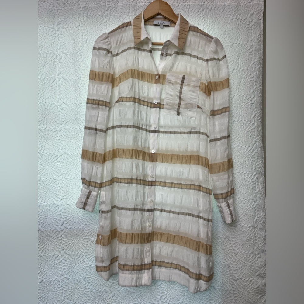 Pearl Lela Rose Dress Tunic Size XS Swim Cover No Lining Summer White Taupe EUC